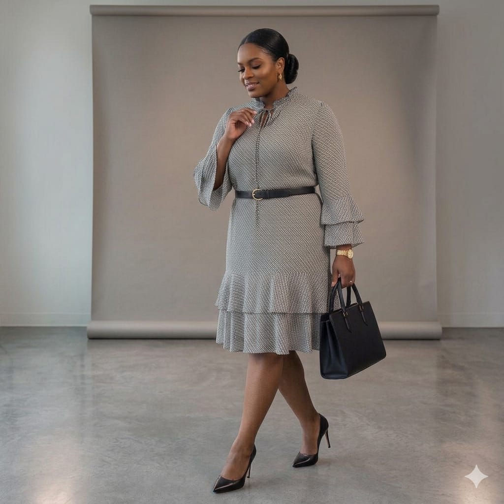 Ruffle-Hem Midi Dress (Without Belt)