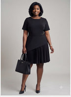 Black Pleated Buckle-Detail Dress