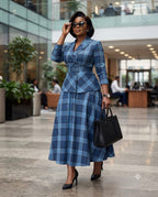 Blue Plaid Belted Co-ord Set