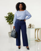 Blue Striped Asymmetric Shirt & Navy Wide-Leg Trousers