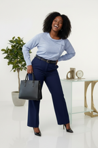 Blue Striped Asymmetric Shirt & Navy Wide-Leg Trousers