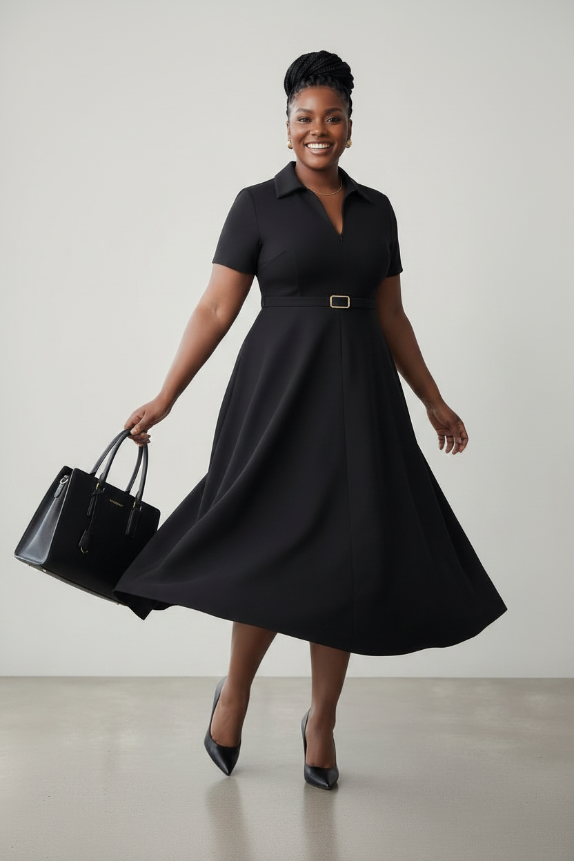 Black Belted Midi Dress