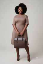 Crew Neck Mocha Dress with Buckle Detail