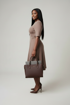 Crew Neck Mocha Dress with Buckle Detail