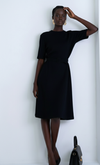 Black Belted A-Line Midi Dress