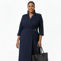 Plus Size Navy Blazer Wrap Midi Dress
