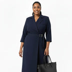 Plus Size Navy Blazer Wrap Midi Dress