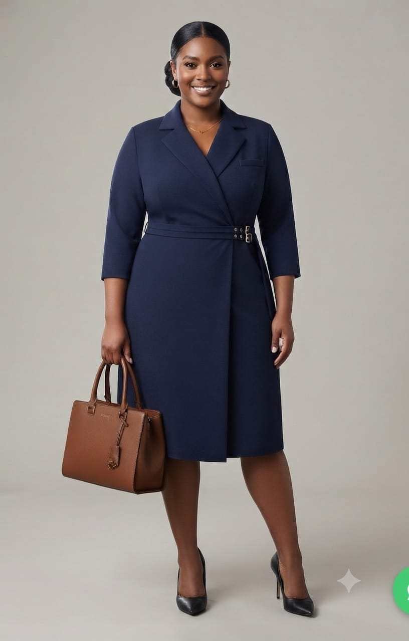 Plus Size Navy Blazer Wrap Midi Dress