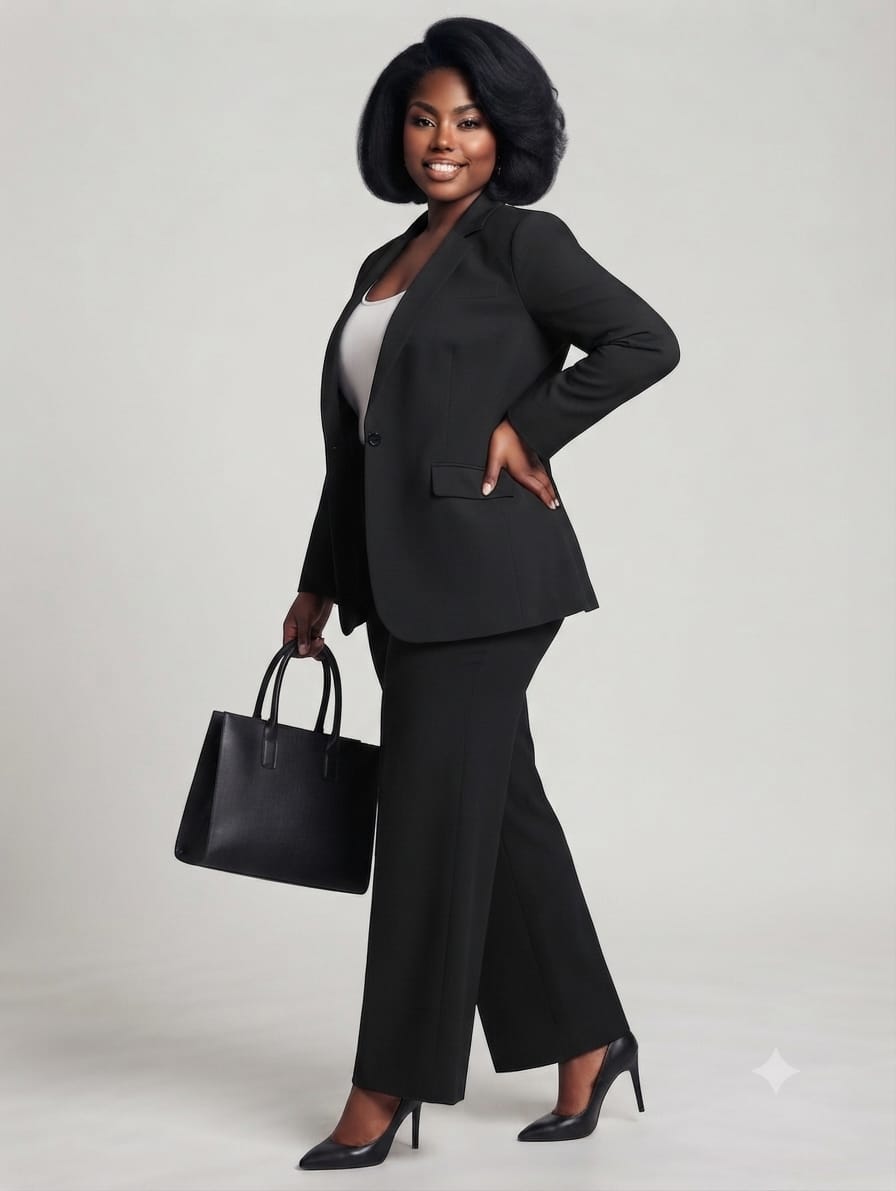 Plus Size Black Wide-Leg Power Suit