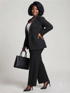 Plus Size Black Wide-Leg Power Suit