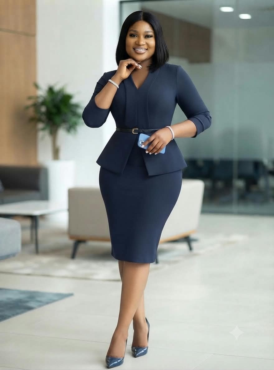 Navy Blue Corporate Peplum Skirt Suit
