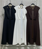 Brown Wrap -Neck Belted Midi Dress