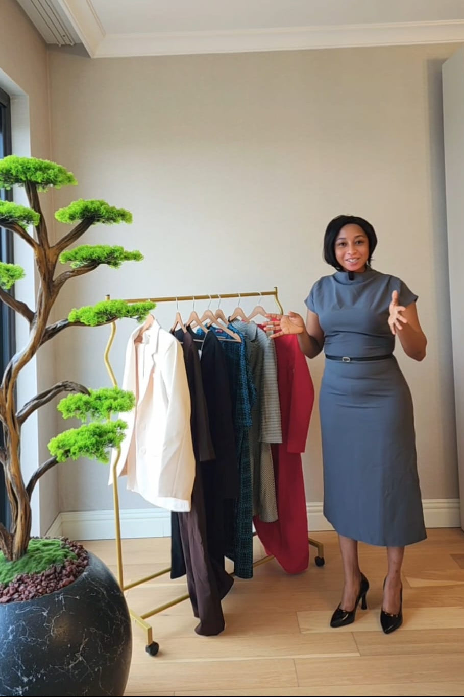 Charcoal Grey A-Line Midi Woven Dress