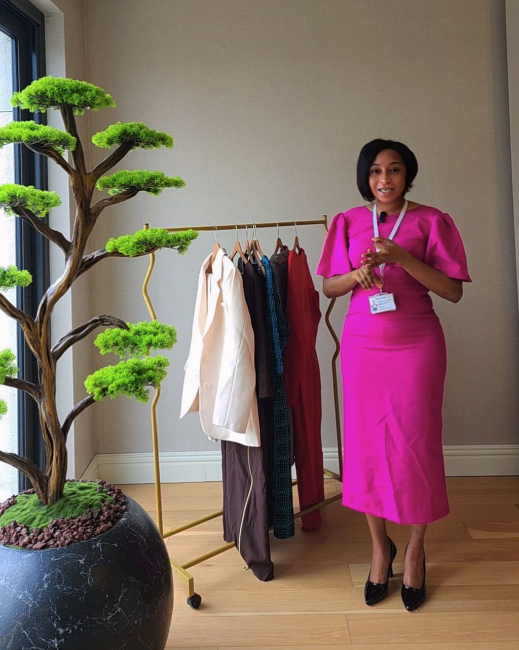 Fuchsia Flutter Sleeve Dress