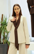 Cream & Chocolate Contrast Suit with Built-In Shawl