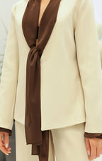 Cream & Chocolate Contrast Suit with Built-In Shawl