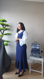 Modest Navy Stripe Dress with Inner