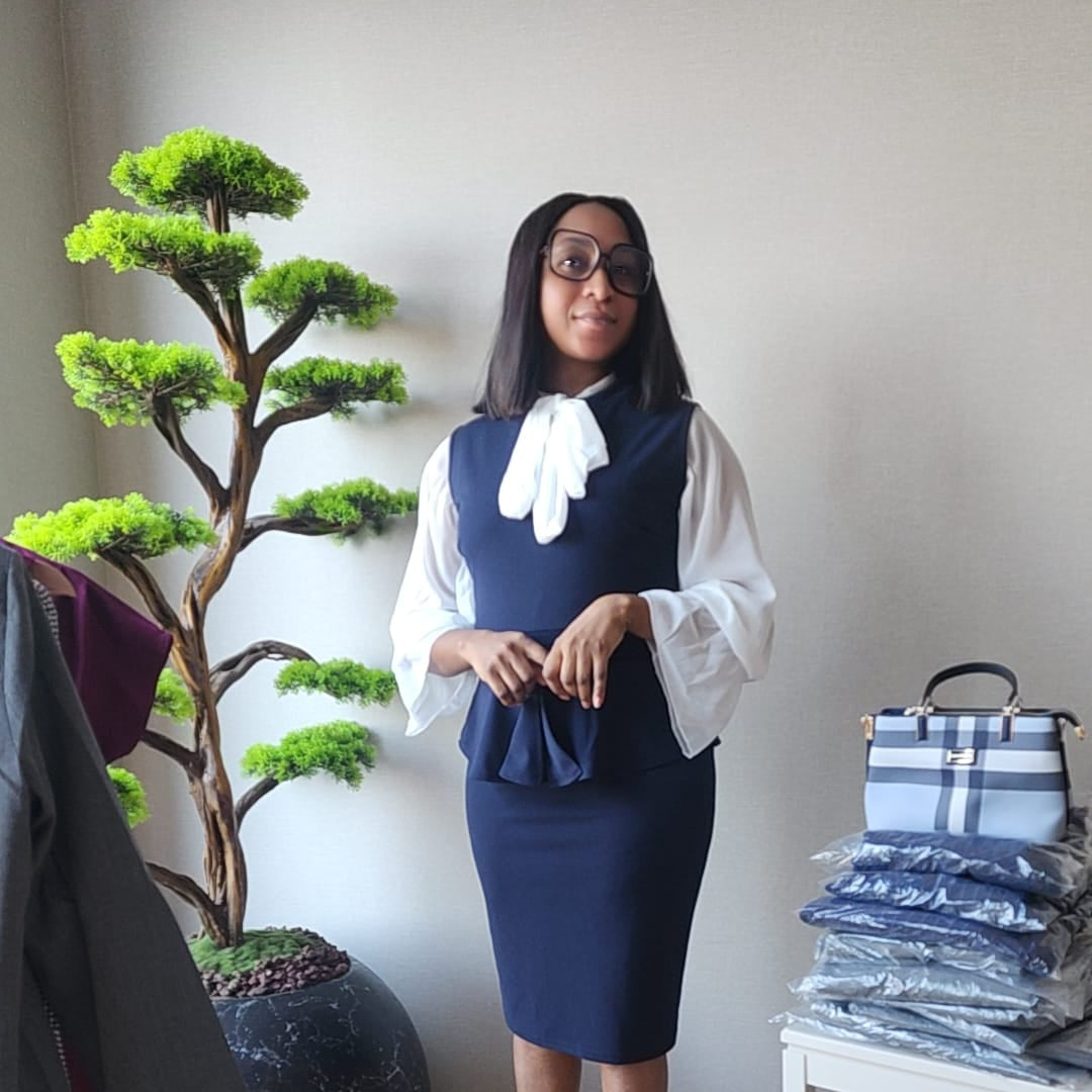 Navy Peplum Midi Dress with Inner