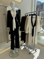 Cream & Chocolate Contrast Suit with Built-In Shawl