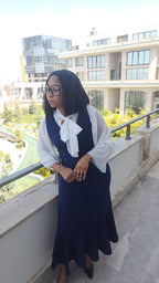 Modest Navy Stripe Dress with Inner