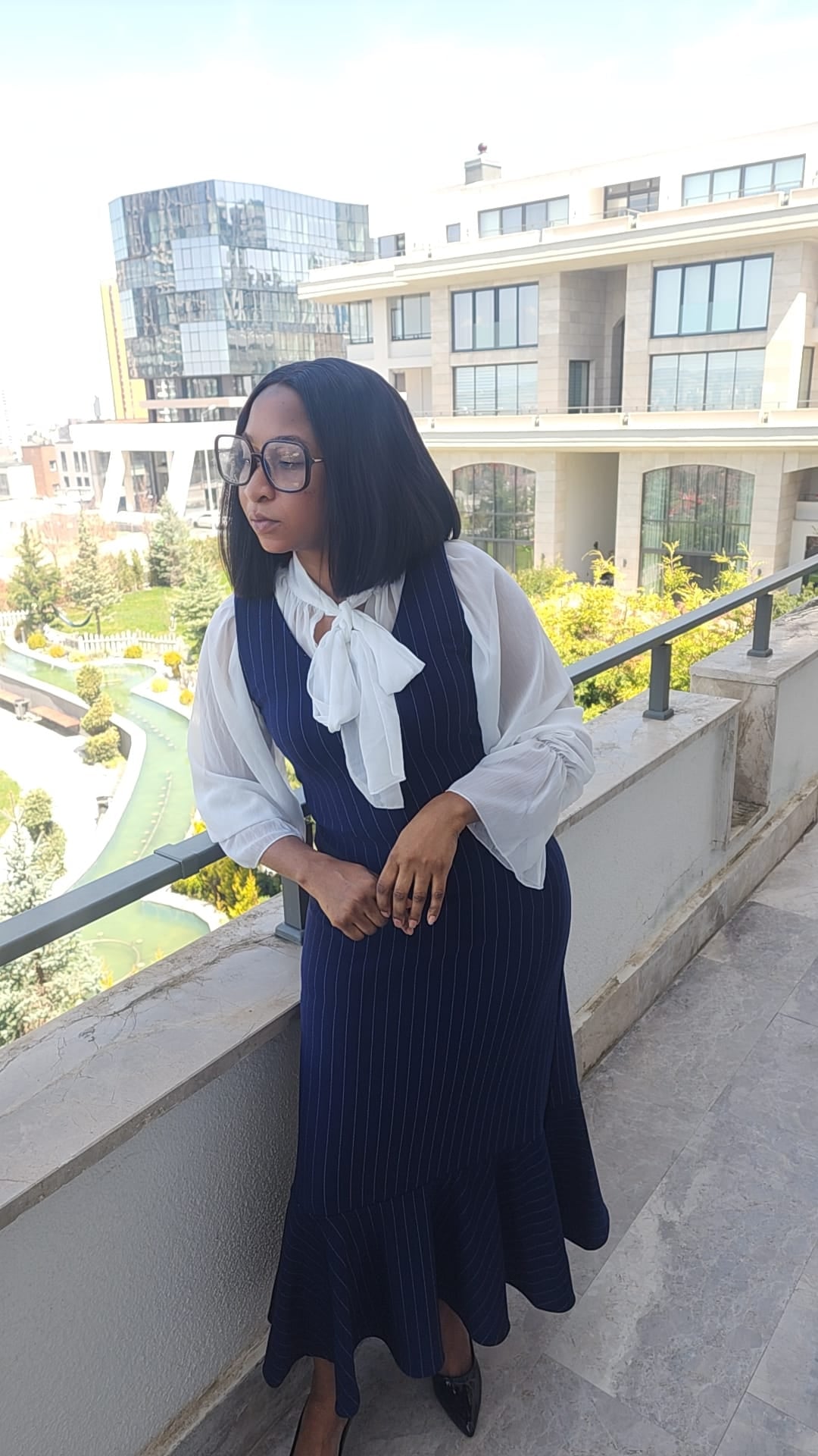 Modest Navy Stripe Dress with Inner