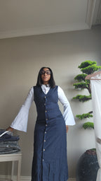 Modest Navy Button-Front Vest Dress with Inner