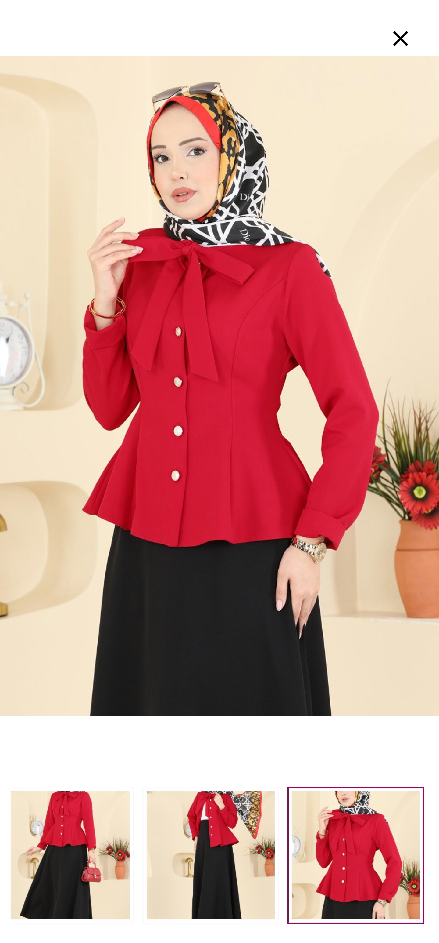 Red Bow-Tie Peplum Jacket & Black Flared Midi Skirt Set