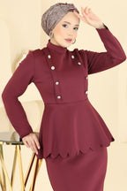 Burgundy Peplum Top & Midi Skirt Set