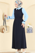 Navy Pinafore Maxi Dress & Sky Blue Shirt Set