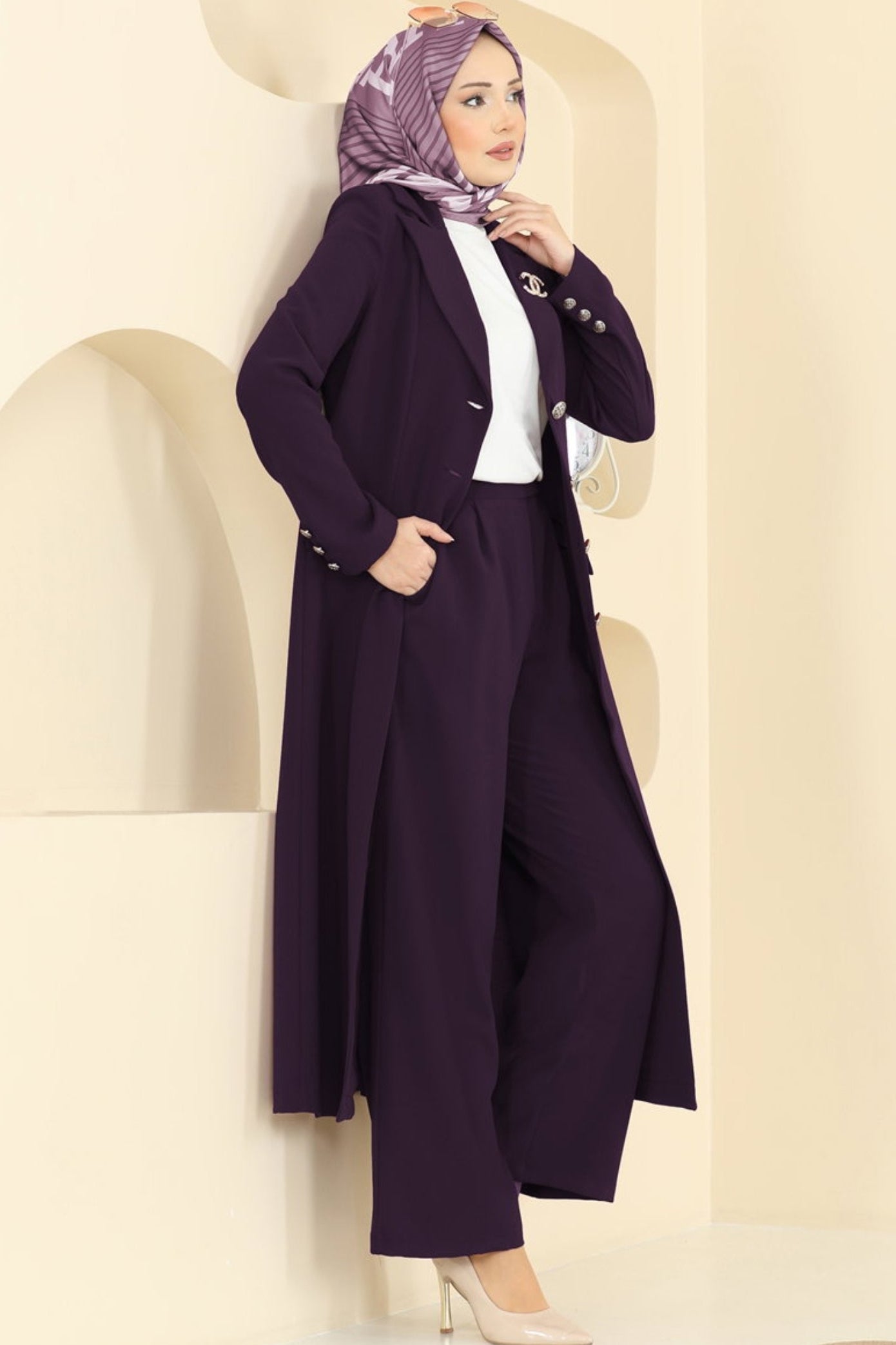 Deep Plum Longline Blazer & Tapered Trouser Set