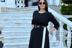 Black V-Neck Belted Midi Dress