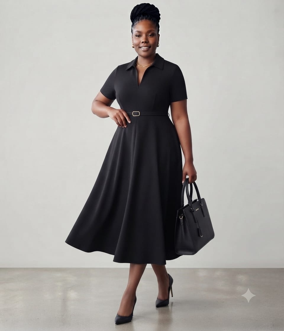 Black Belted Midi Dress