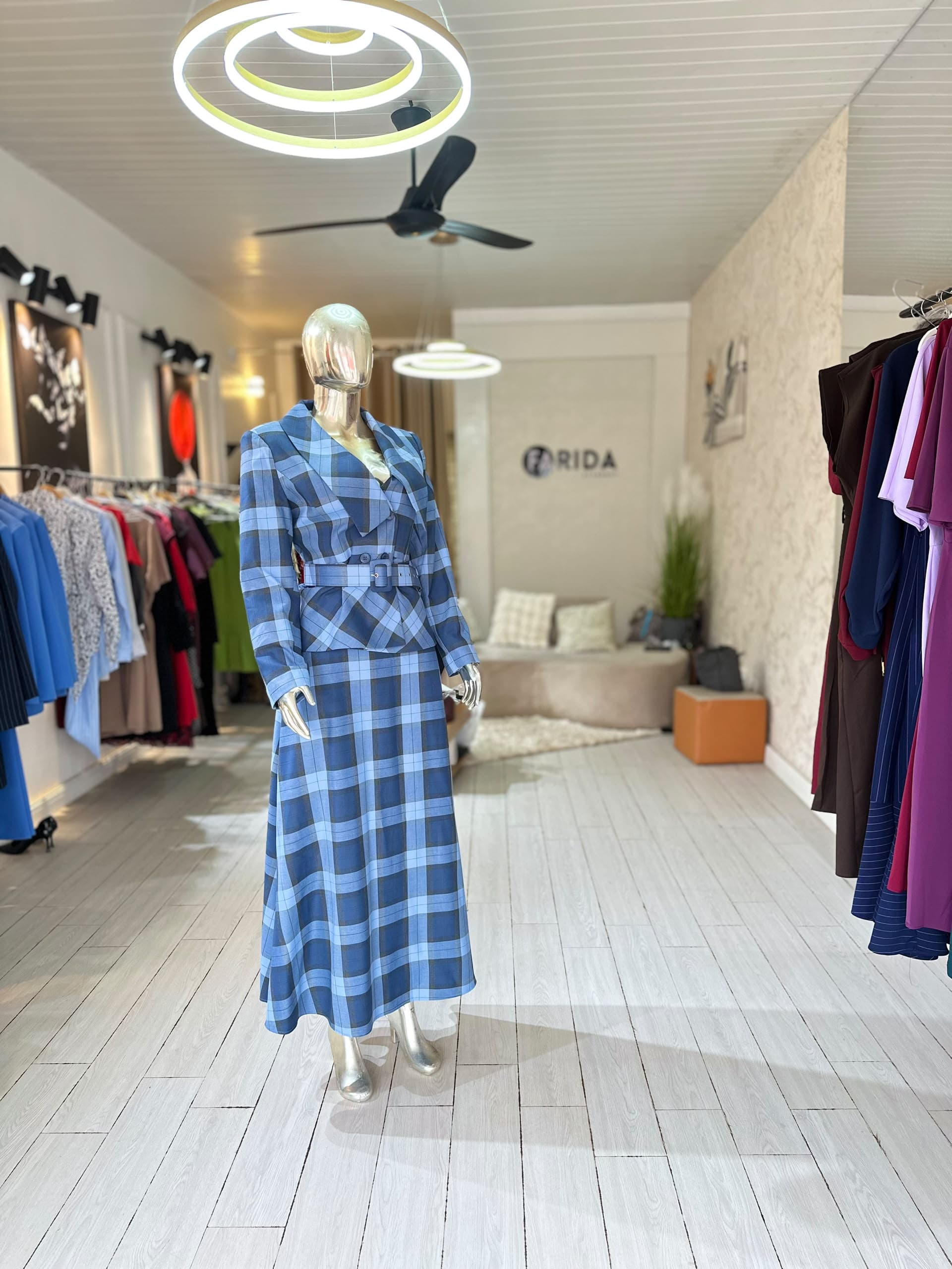 Blue Plaid Belted Co-ord Set