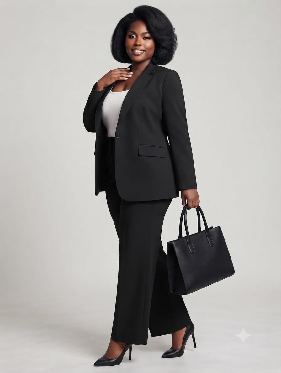 Plus Size Black Wide-Leg Power Suit