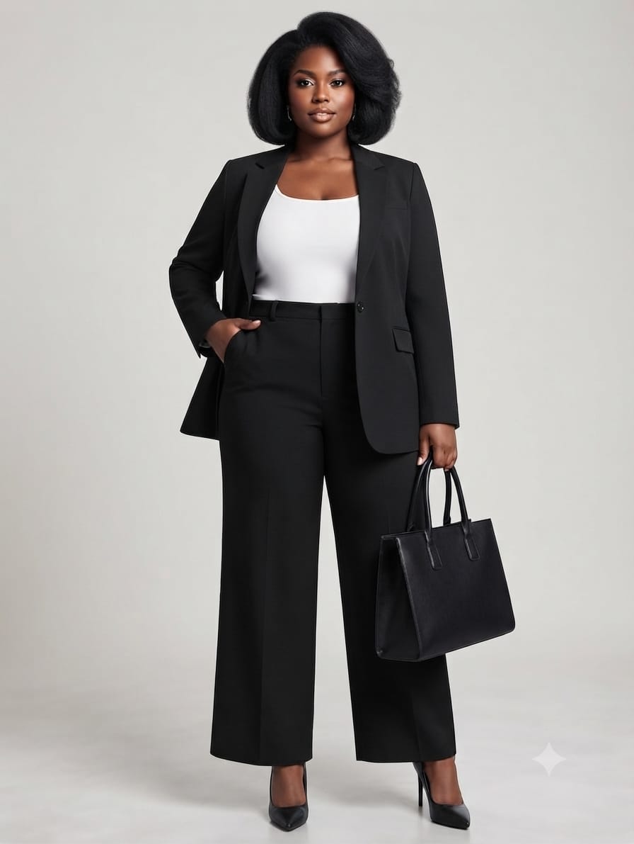 Plus Size Black Wide-Leg Power Suit