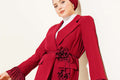 Crimson Floral Brooch Blazer & Trouser Set