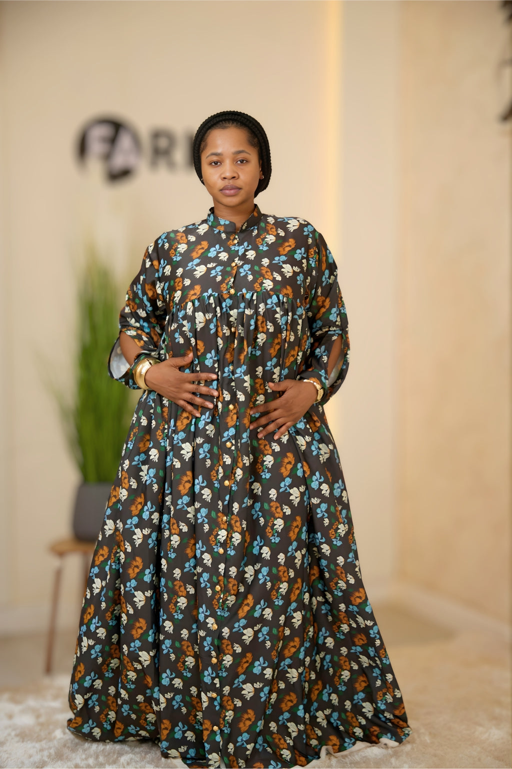 Black Floral Button-Down Maxi Dress