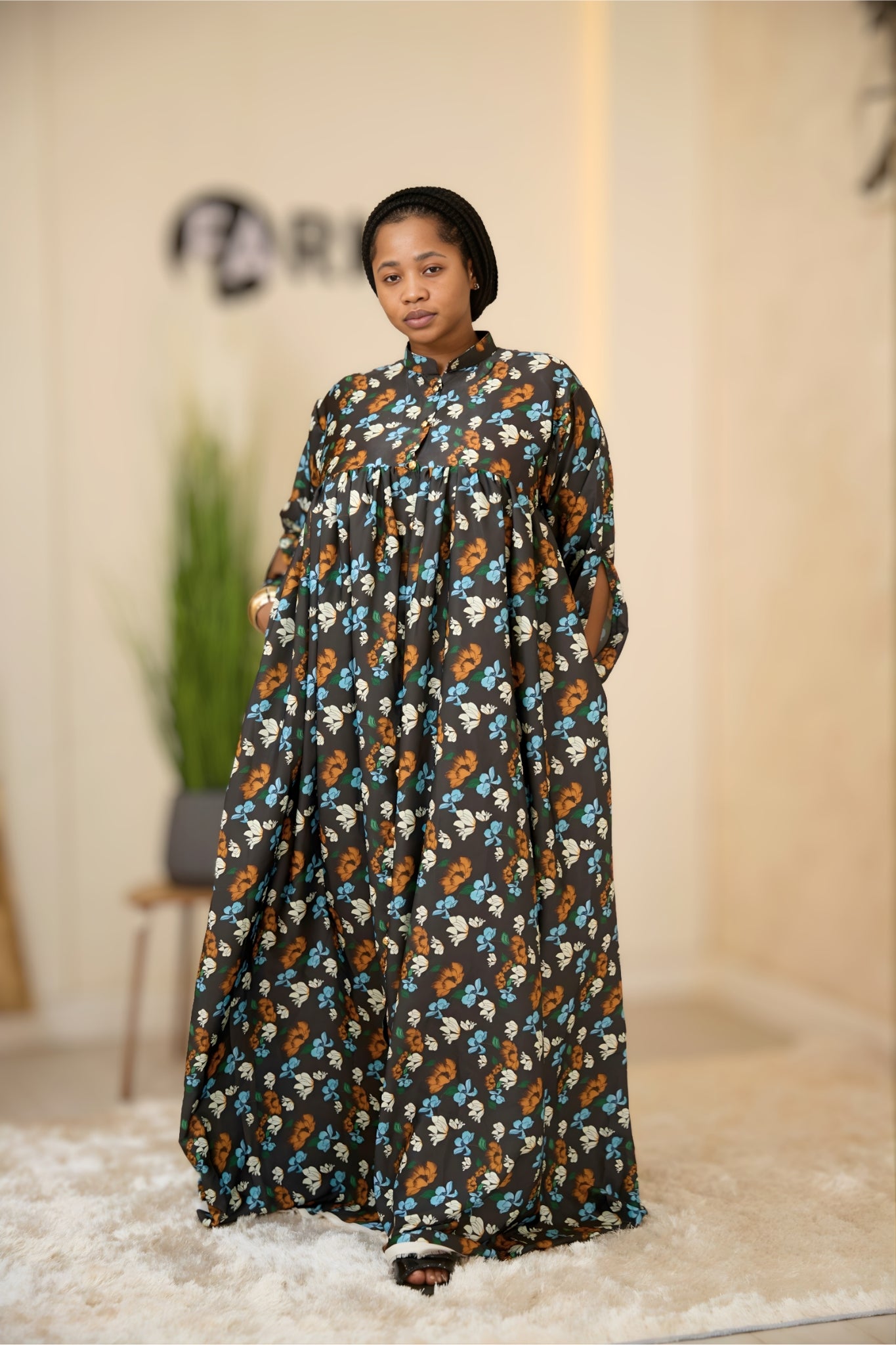 Black Floral Button-Down Maxi Dress