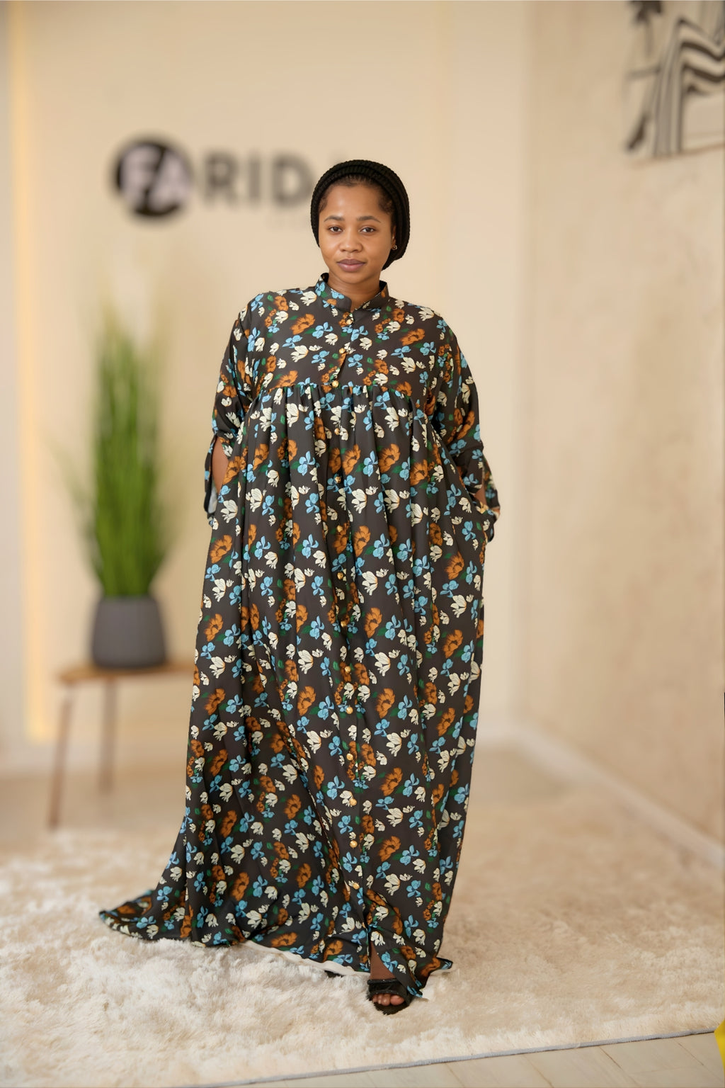 Black Floral Button-Down Maxi Dress