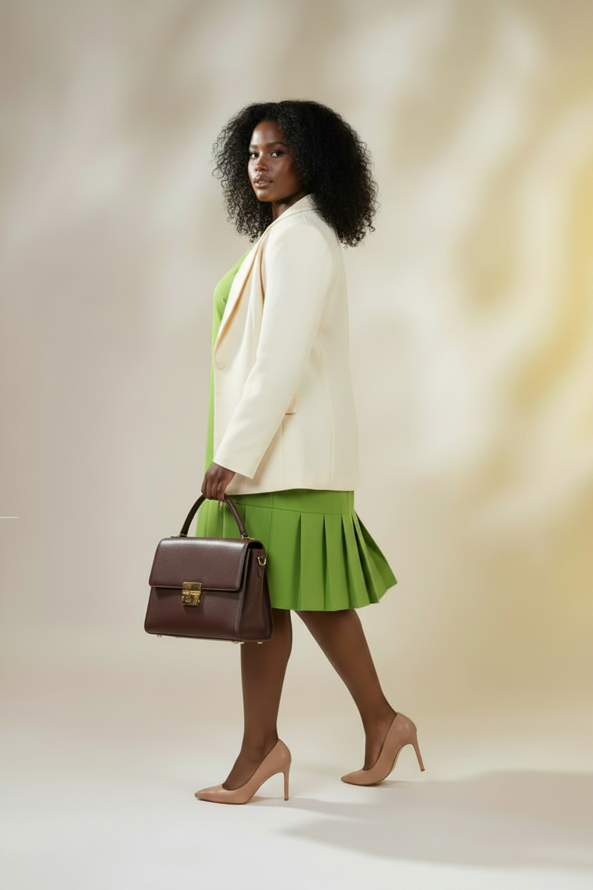 Olive Green Pleated Hem Dress