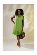 Olive Green Pleated Hem Dress