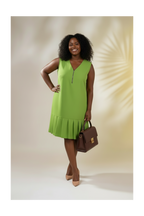 Olive Green Pleated Hem Dress