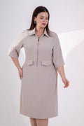 Beige Zip-Front Shirt Dress