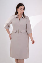 Beige Zip-Front Shirt Dress