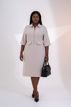 Beige Zip-Front Shirt Dress