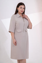Beige Zip-Front Shirt Dress
