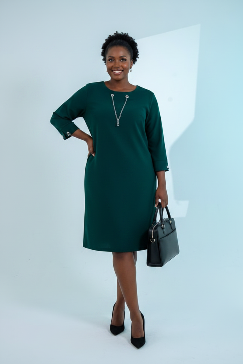 Emerald Green Chain-Detail Shift Dress