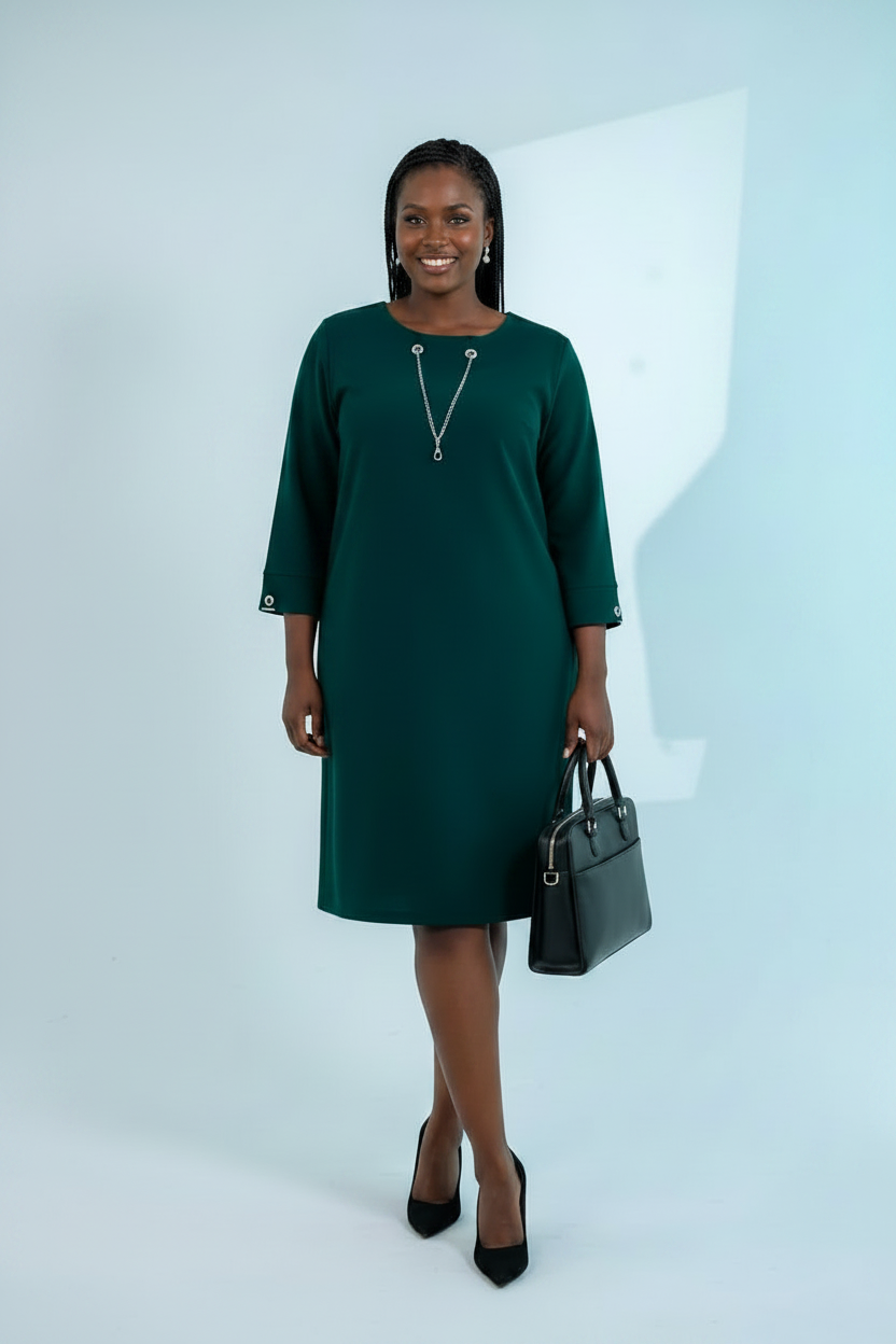 Emerald Green Chain-Detail Shift Dress