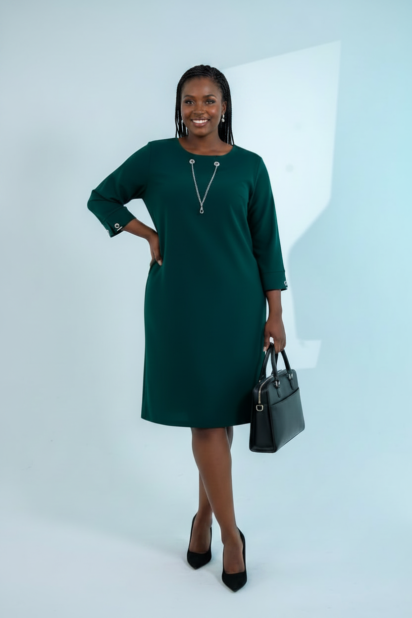 Emerald Green Chain-Detail Shift Dress