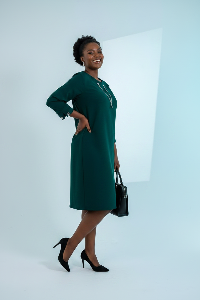 Emerald Green Chain-Detail Shift Dress